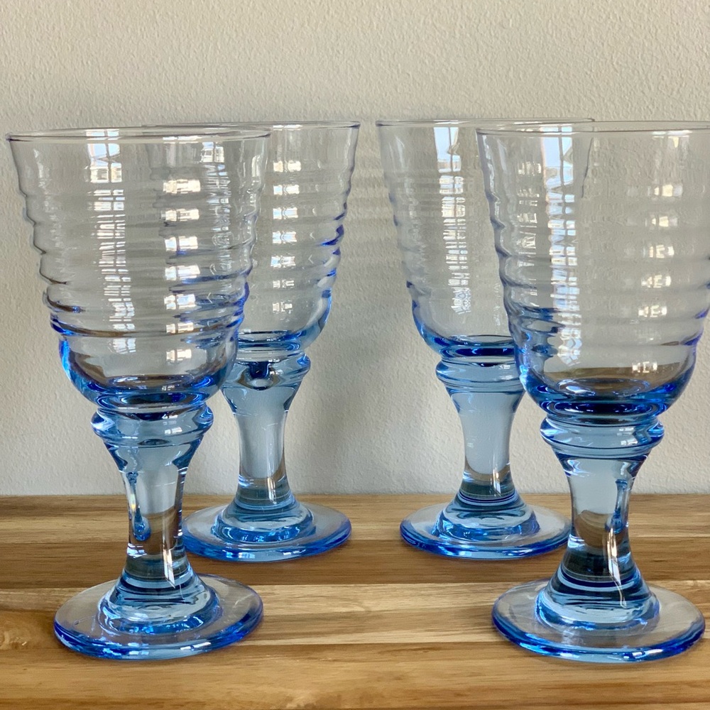 Vintage Libbey Sirrus Blue Ribbed Goblets
